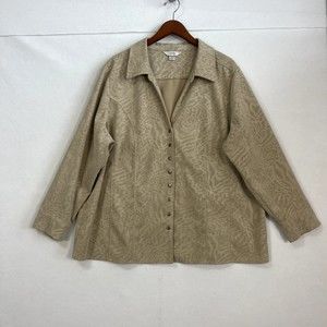 CJ Banks Women Size 3X Shirt Jacket Shacket Stretch Long Sleeve Tan Corduroy